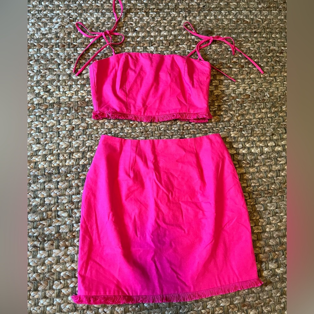 Hot Pink Crop Top and Skirt Set